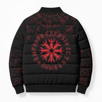 Viking Stag and Helm of Awe Symbol Bomber Puffer Jacket Glowing Norse Runic Tribal Illustration
