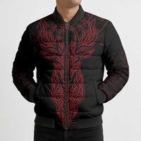 Viking Stag and Helm of Awe Symbol Bomber Puffer Jacket Glowing Norse Runic Tribal Illustration