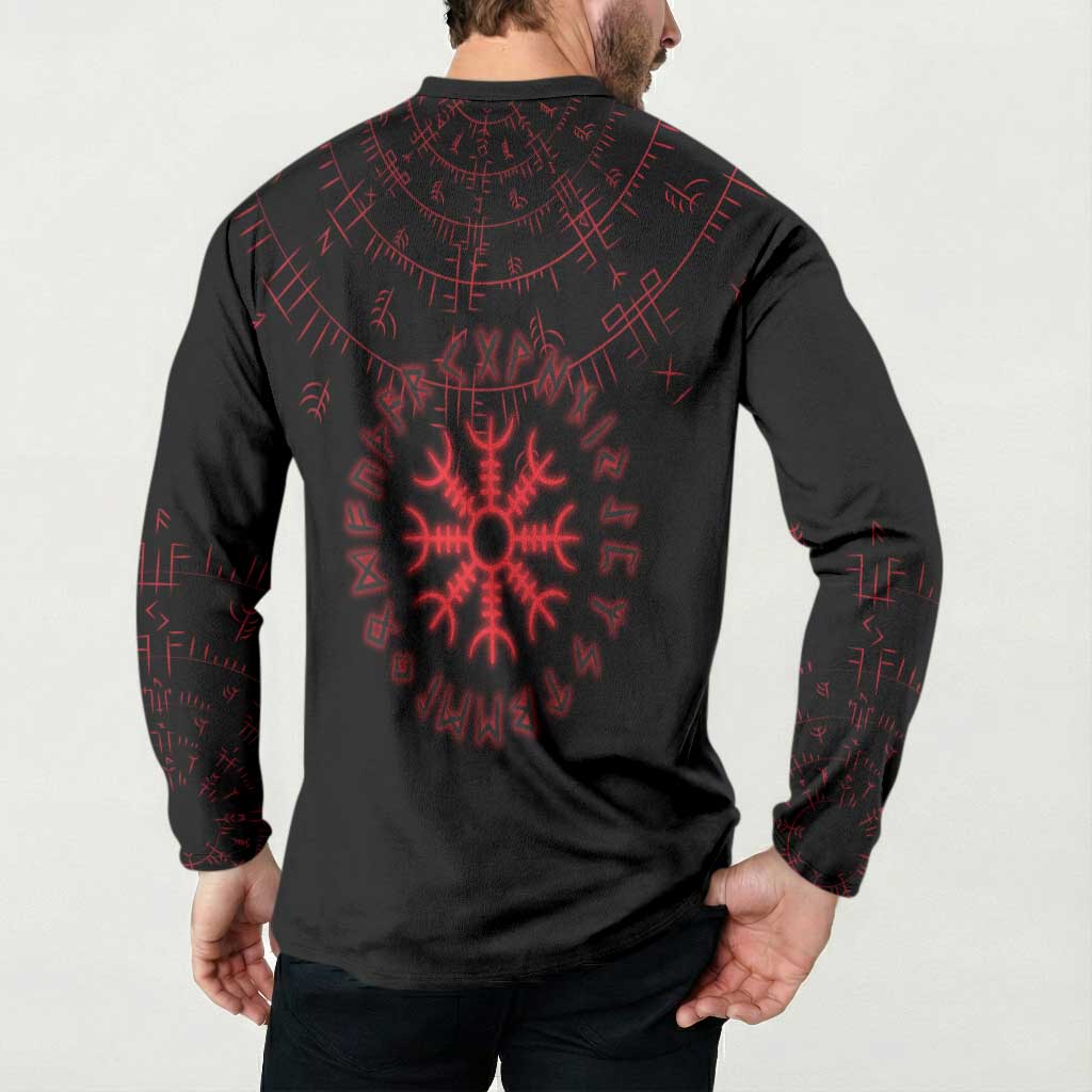 Viking Stag and Helm of Awe Symbol Button Sweatshirt Glowing Norse Runic Tribal Illustration