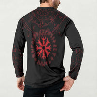 Viking Stag and Helm of Awe Symbol Button Sweatshirt Glowing Norse Runic Tribal Illustration