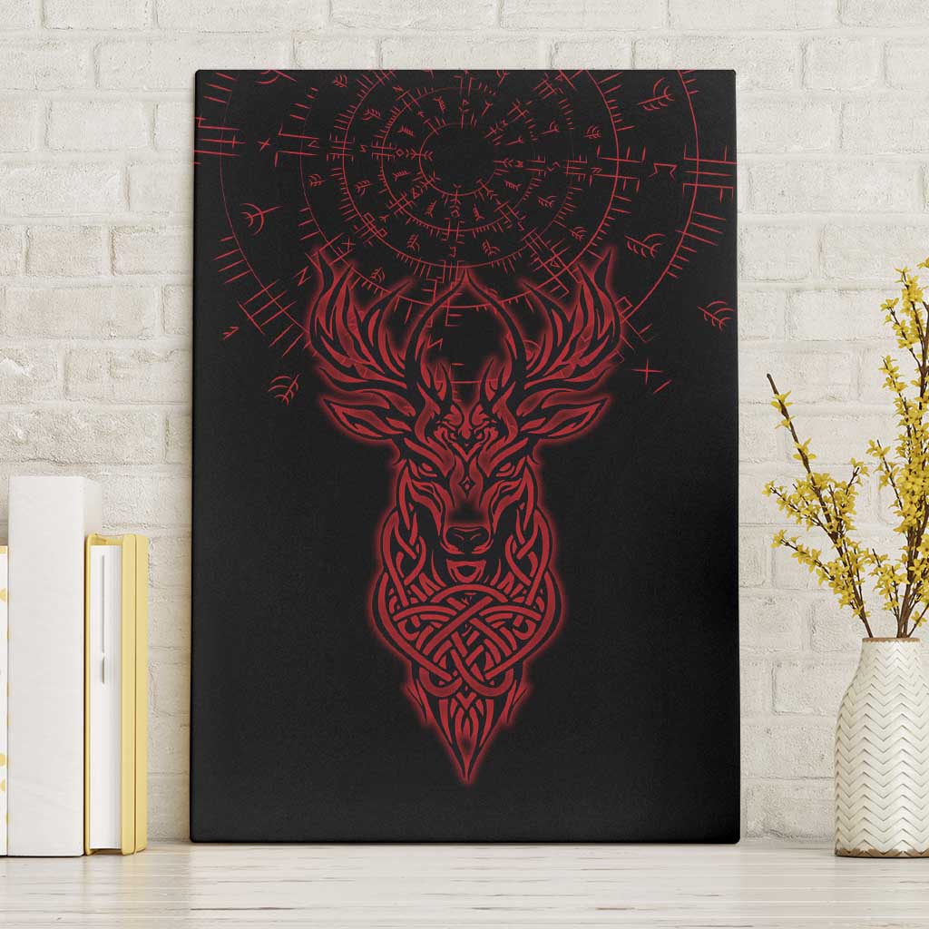 Viking Stag and Helm of Awe Symbol Canvas Wall Art Glowing Norse Runic Tribal Illustration