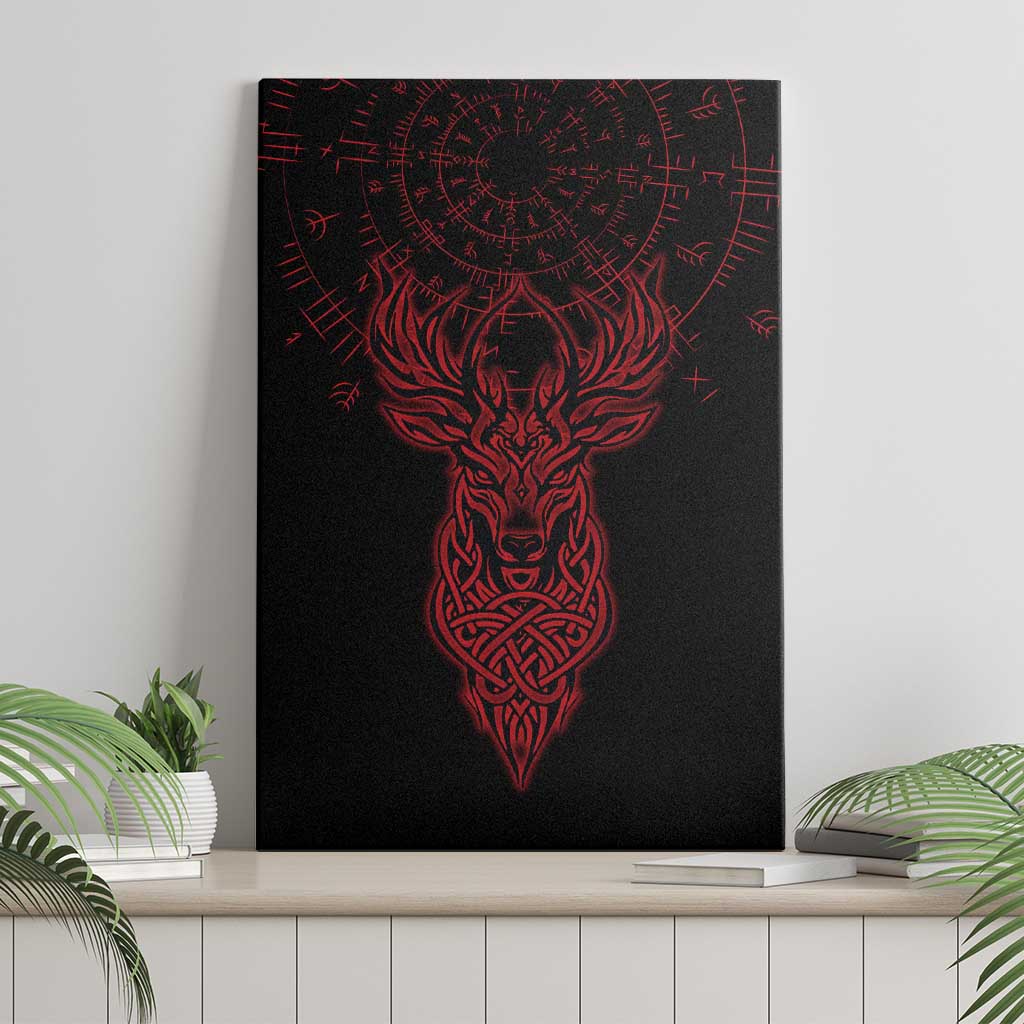 Viking Stag and Helm of Awe Symbol Canvas Wall Art Glowing Norse Runic Tribal Illustration