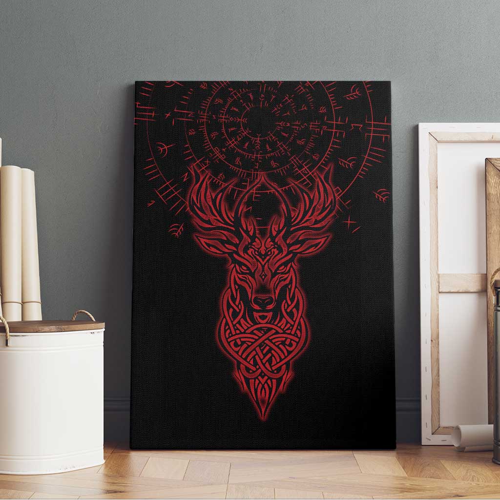 Viking Stag and Helm of Awe Symbol Canvas Wall Art Glowing Norse Runic Tribal Illustration