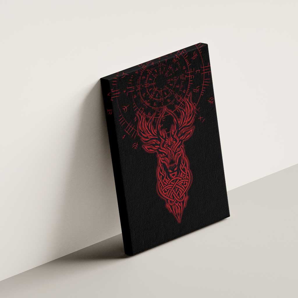 Viking Stag and Helm of Awe Symbol Canvas Wall Art Glowing Norse Runic Tribal Illustration