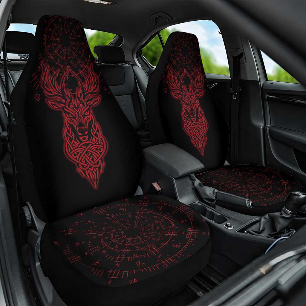 Viking Stag and Helm of Awe Symbol Car Seat Cover Glowing Norse Runic Tribal Illustration