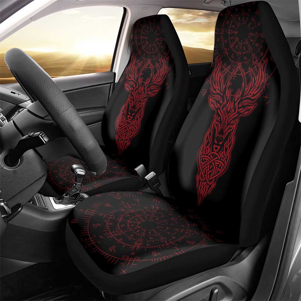 Viking Stag and Helm of Awe Symbol Car Seat Cover Glowing Norse Runic Tribal Illustration