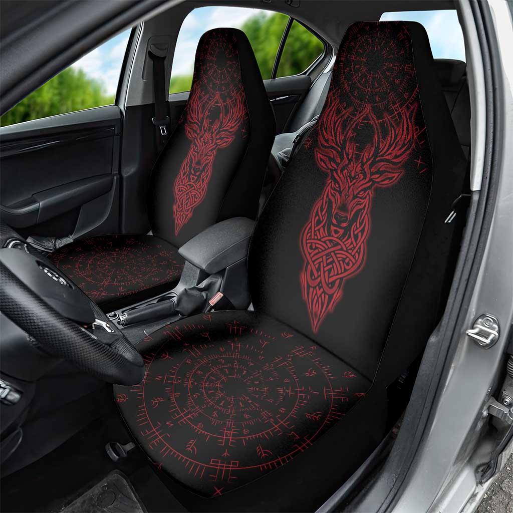 Viking Stag and Helm of Awe Symbol Car Seat Cover Glowing Norse Runic Tribal Illustration