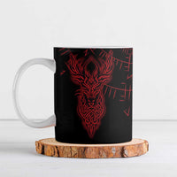 Viking Stag and Helm of Awe Symbol Ceramic Mug Glowing Norse Runic Tribal Illustration