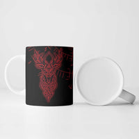 Viking Stag and Helm of Awe Symbol Ceramic Mug Glowing Norse Runic Tribal Illustration