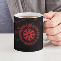 Viking Stag and Helm of Awe Symbol Ceramic Mug Glowing Norse Runic Tribal Illustration