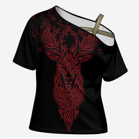 Viking Stag and Helm of Awe Symbol Cross Shoulder Shirt Glowing Norse Runic Tribal Illustration