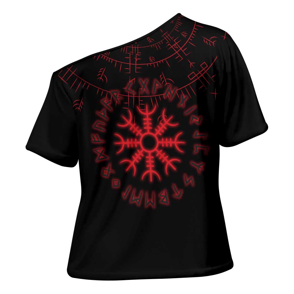 Viking Stag and Helm of Awe Symbol Cross Shoulder Shirt Glowing Norse Runic Tribal Illustration