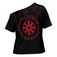 Viking Stag and Helm of Awe Symbol Cross Shoulder Shirt Glowing Norse Runic Tribal Illustration