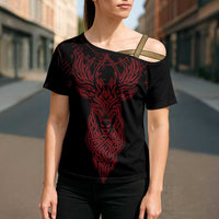Viking Stag and Helm of Awe Symbol Cross Shoulder Shirt Glowing Norse Runic Tribal Illustration
