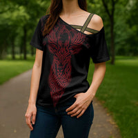 Viking Stag and Helm of Awe Symbol Cross Shoulder Shirt Glowing Norse Runic Tribal Illustration