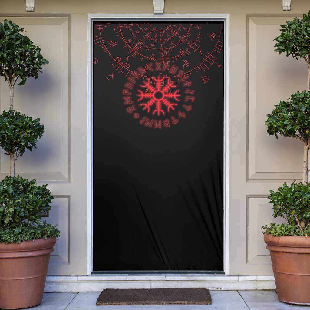Viking Stag and Helm of Awe Symbol Door Cover Glowing Norse Runic Tribal Illustration
