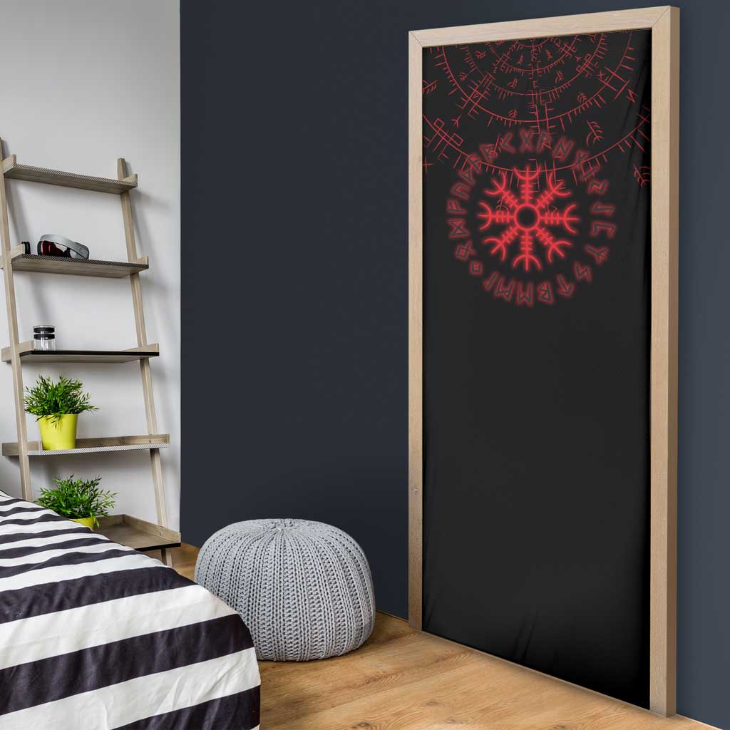 Viking Stag and Helm of Awe Symbol Door Cover Glowing Norse Runic Tribal Illustration