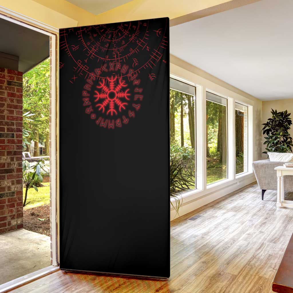 Viking Stag and Helm of Awe Symbol Door Cover Glowing Norse Runic Tribal Illustration