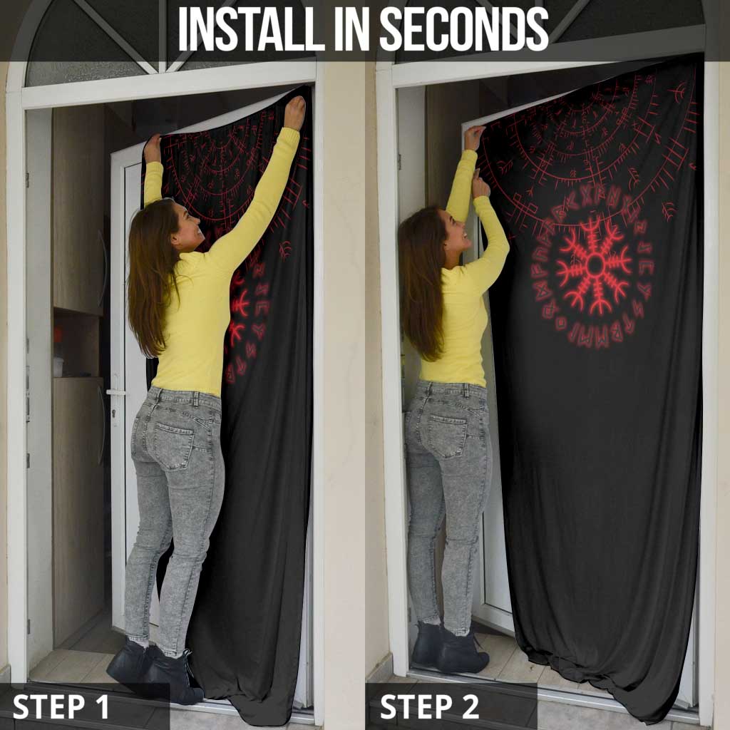 Viking Stag and Helm of Awe Symbol Door Cover Glowing Norse Runic Tribal Illustration