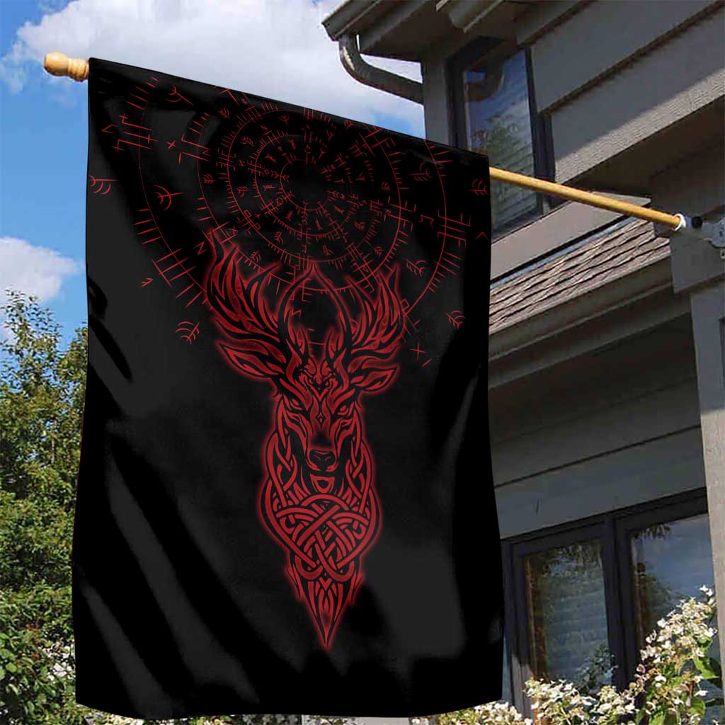 Viking Stag and Helm of Awe Symbol Garden Flag Glowing Norse Runic Tribal Illustration