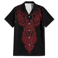 Viking Stag and Helm of Awe Symbol Hawaiian Shirt Glowing Norse Runic Tribal Illustration