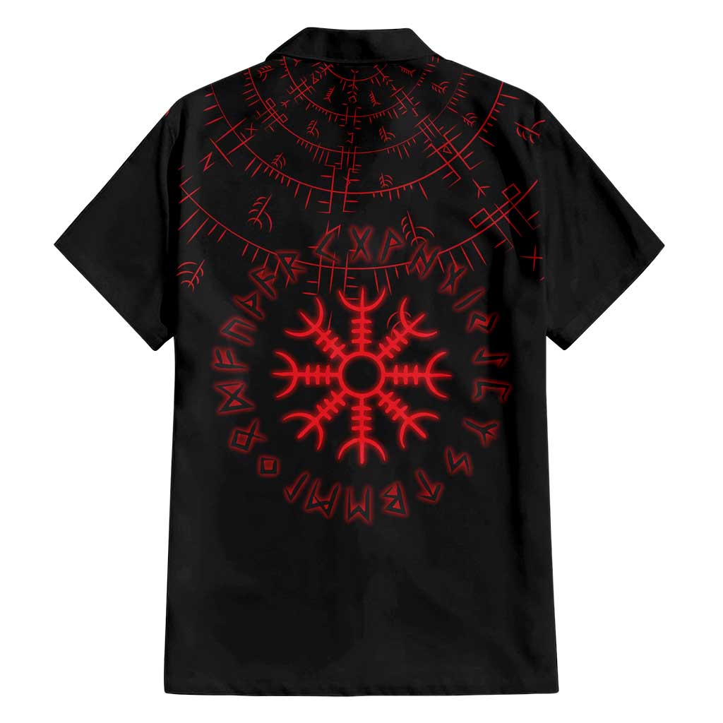 Viking Stag and Helm of Awe Symbol Hawaiian Shirt Glowing Norse Runic Tribal Illustration
