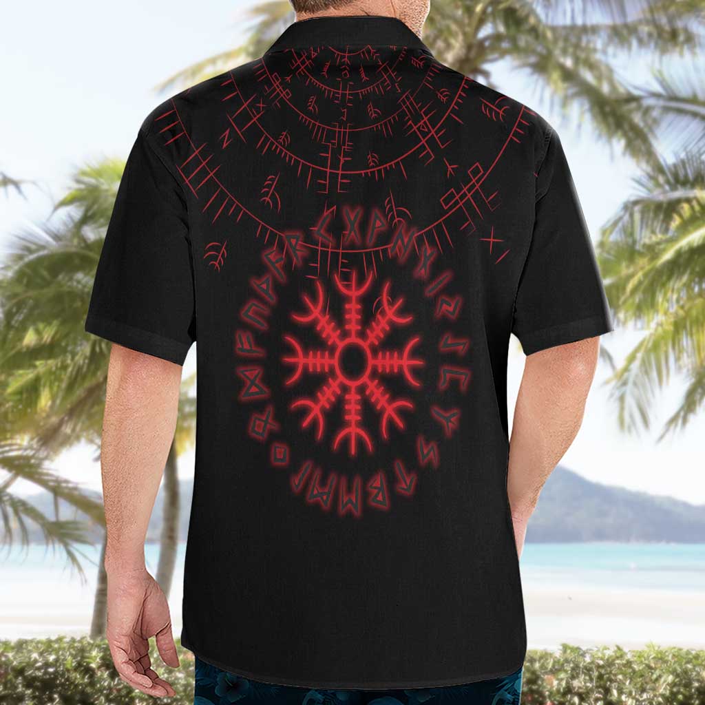 Viking Stag and Helm of Awe Symbol Hawaiian Shirt Glowing Norse Runic Tribal Illustration