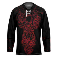 Viking Stag and Helm of Awe Symbol Hockey Jersey Glowing Norse Runic Tribal Illustration