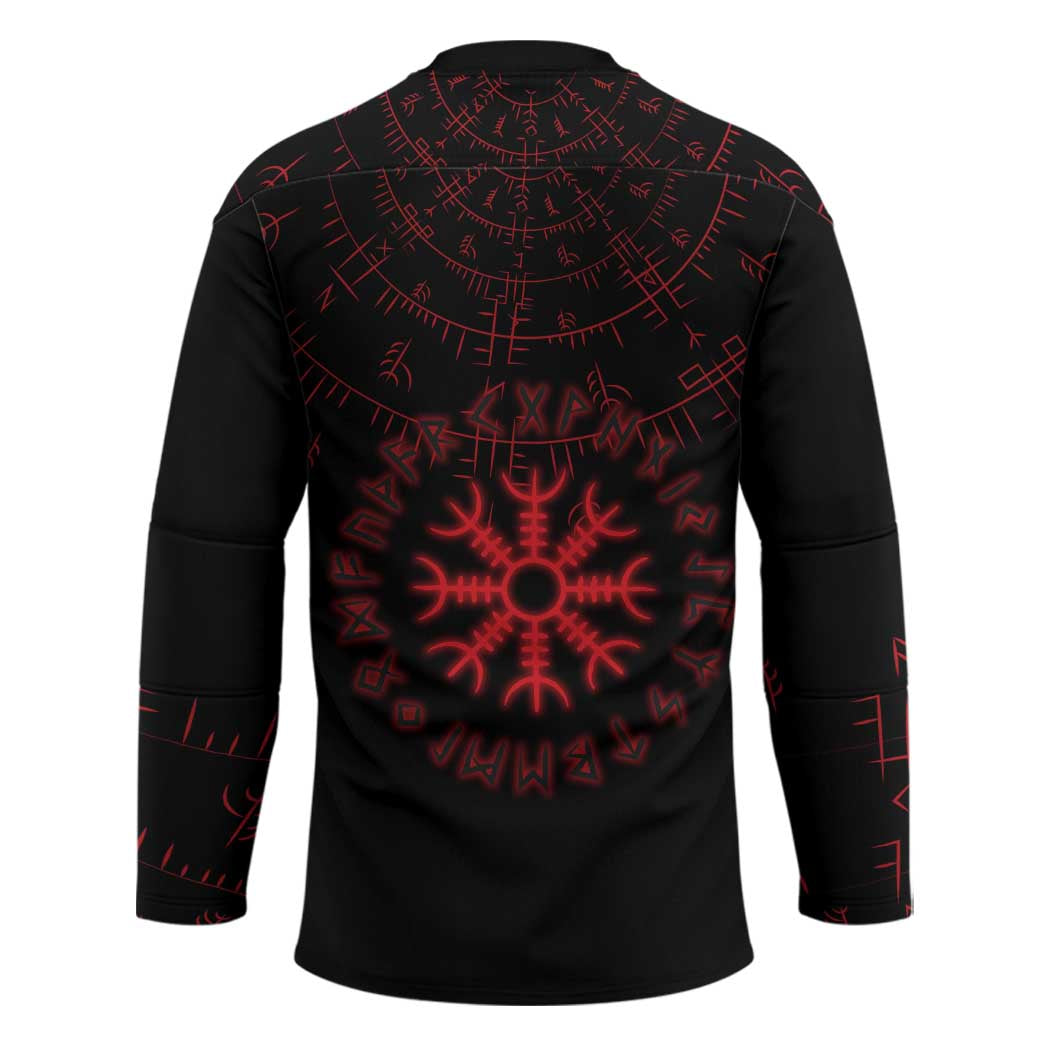 Viking Stag and Helm of Awe Symbol Hockey Jersey Glowing Norse Runic Tribal Illustration