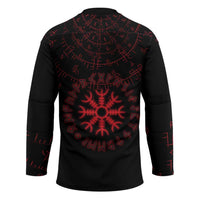 Viking Stag and Helm of Awe Symbol Hockey Jersey Glowing Norse Runic Tribal Illustration