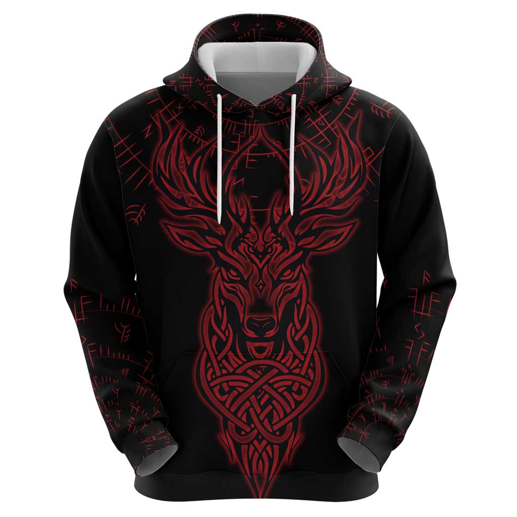 Viking Stag and Helm of Awe Symbol Hoodie Glowing Norse Runic Tribal Illustration