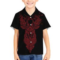 Viking Stag and Helm of Awe Symbol Kid Hawaiian Shirt Glowing Norse Runic Tribal Illustration