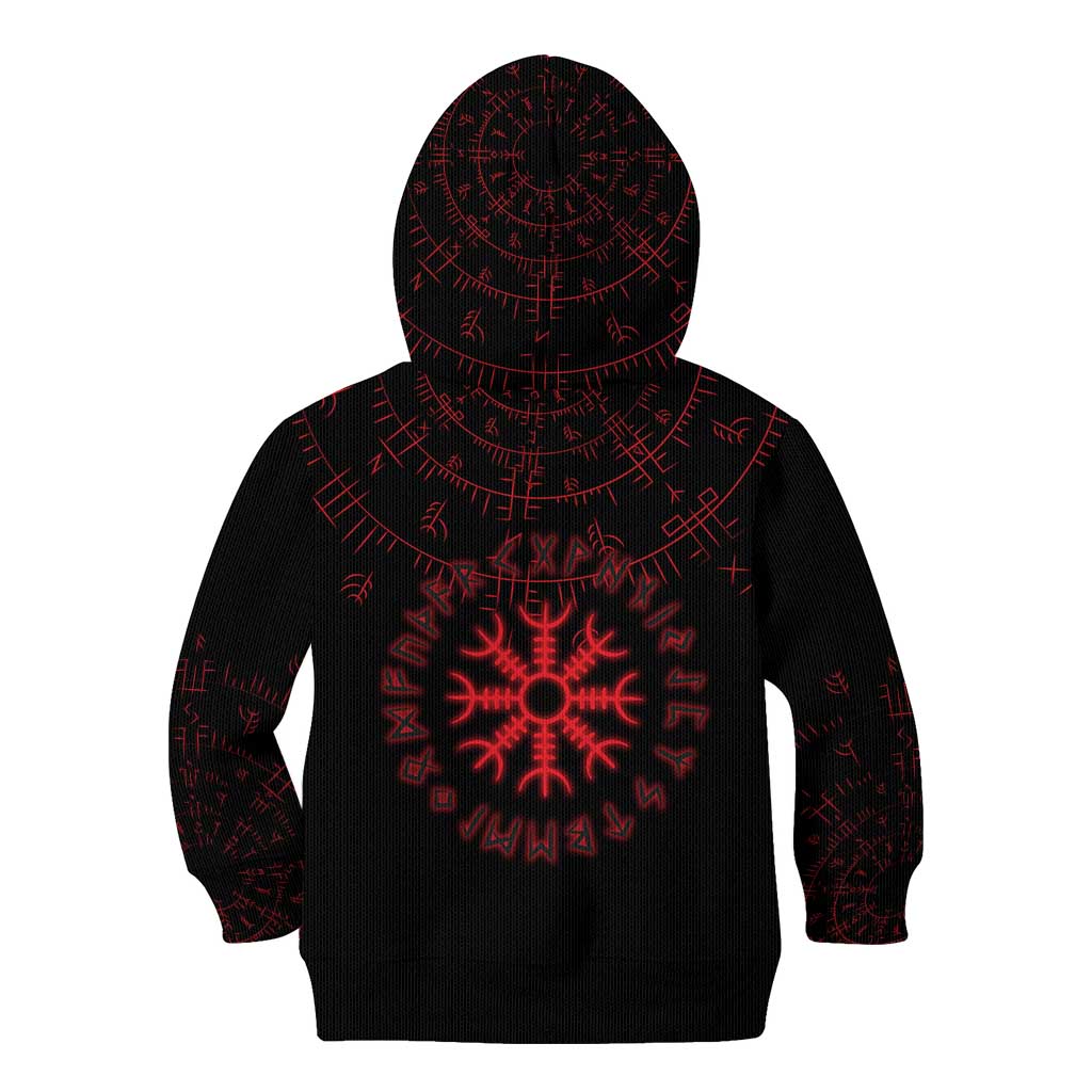 Viking Stag and Helm of Awe Symbol Kid Hoodie Glowing Norse Runic Tribal Illustration