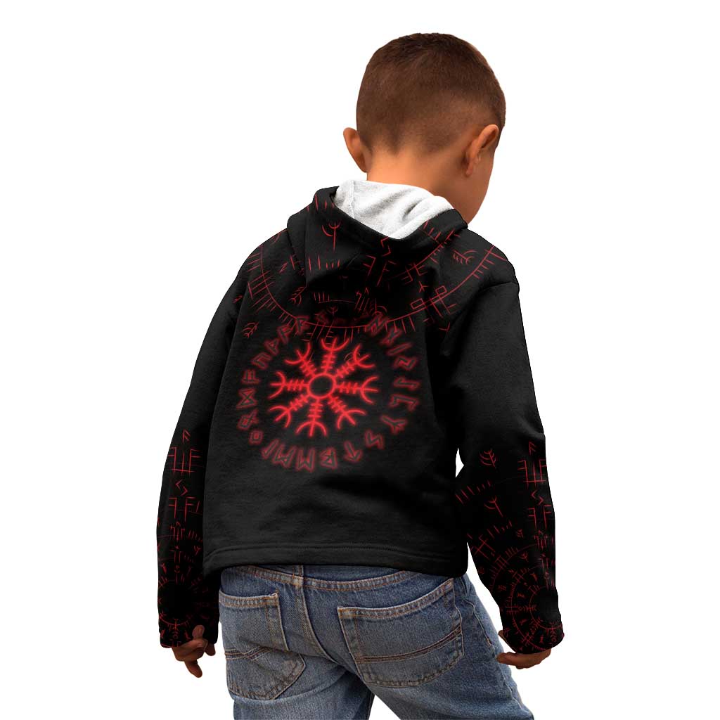 Viking Stag and Helm of Awe Symbol Kid Hoodie Glowing Norse Runic Tribal Illustration