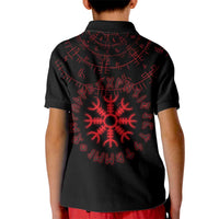 Viking Stag and Helm of Awe Symbol Kid Polo Shirt Glowing Norse Runic Tribal Illustration