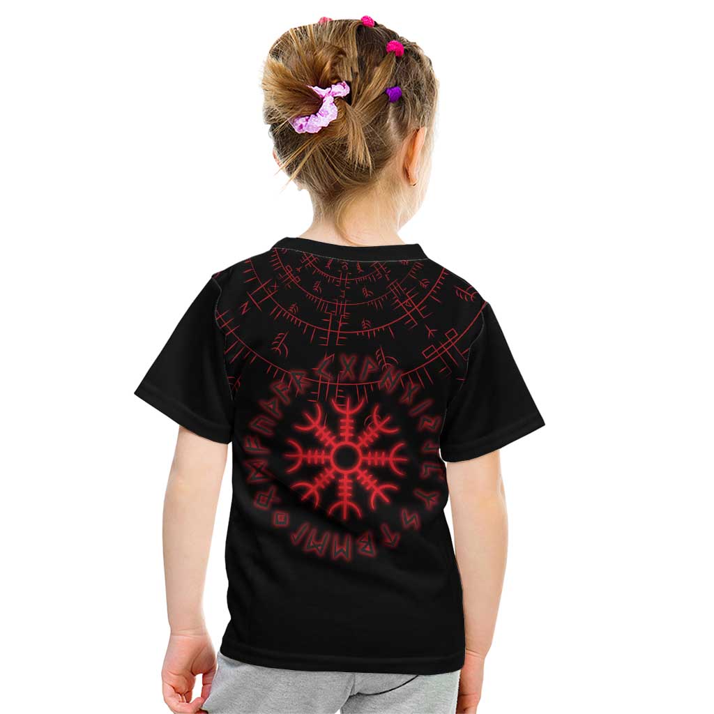 Viking Stag and Helm of Awe Symbol Kid T Shirt Glowing Norse Runic Tribal Illustration
