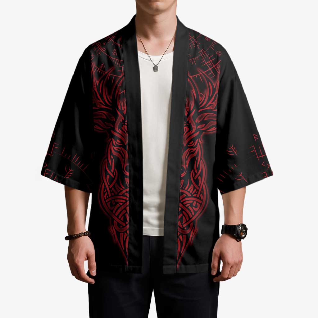 Viking Stag and Helm of Awe Symbol Kimono Glowing Norse Runic Tribal Illustration