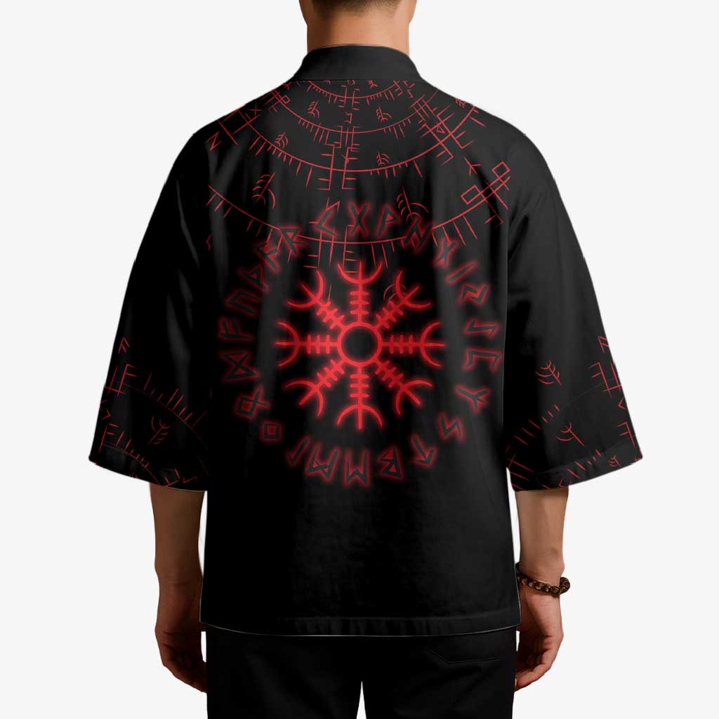 Viking Stag and Helm of Awe Symbol Kimono Glowing Norse Runic Tribal Illustration