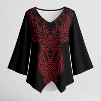 Viking Stag and Helm of Awe Symbol Kimono Sleeve Blouse Glowing Norse Runic Tribal Illustration
