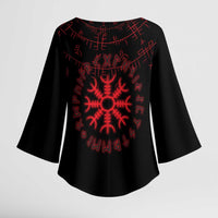 Viking Stag and Helm of Awe Symbol Kimono Sleeve Blouse Glowing Norse Runic Tribal Illustration