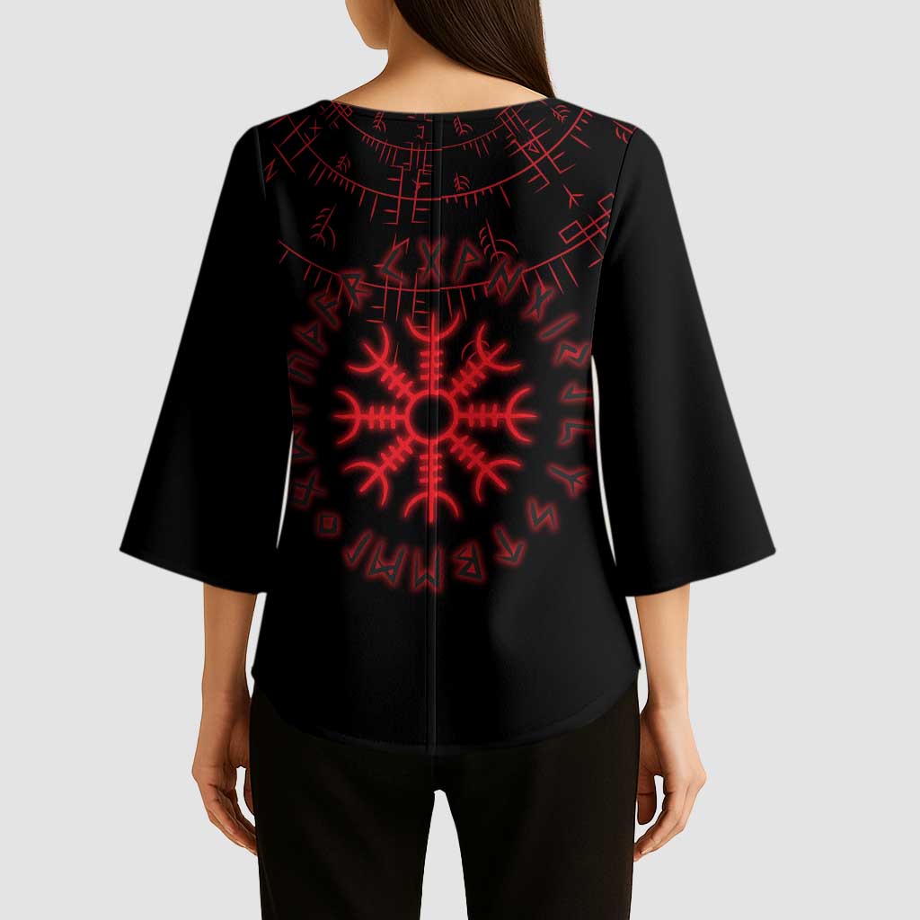 Viking Stag and Helm of Awe Symbol Kimono Sleeve Blouse Glowing Norse Runic Tribal Illustration