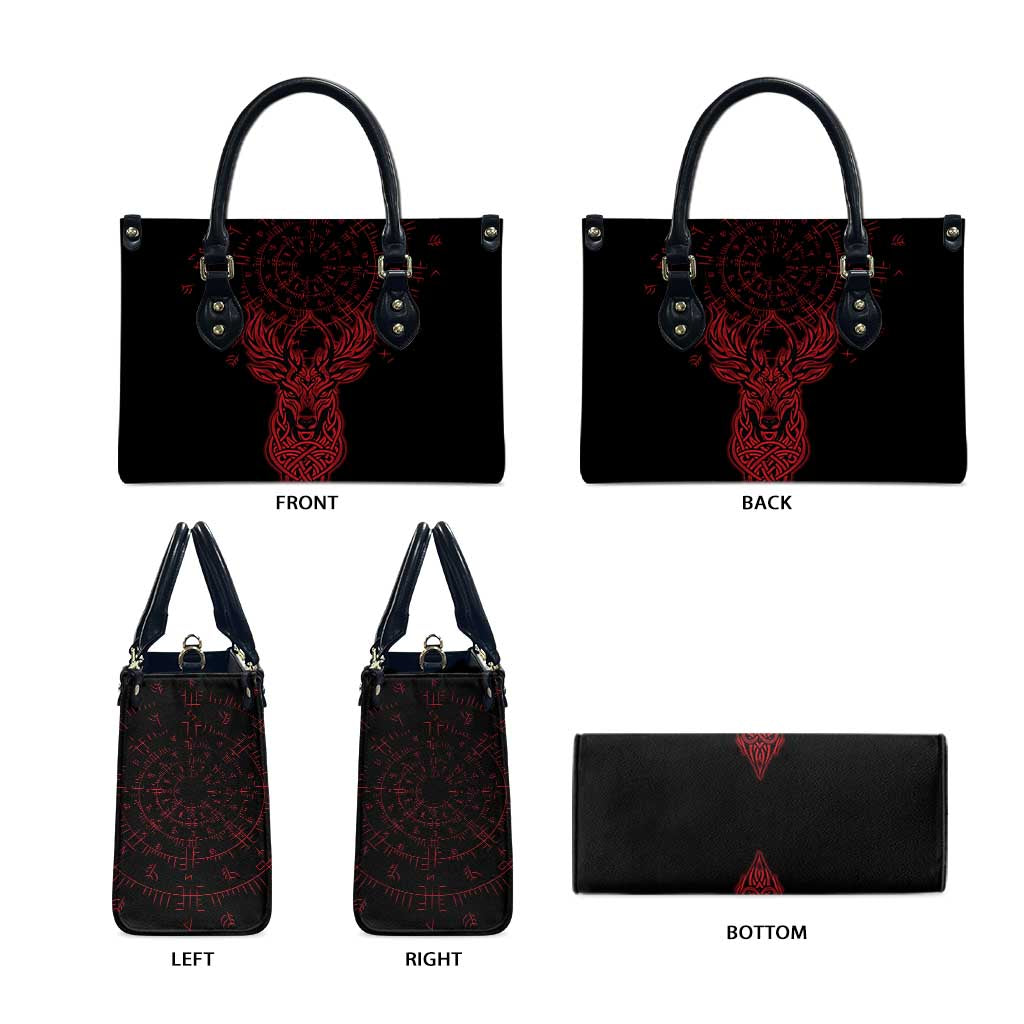 Viking Stag and Helm of Awe Symbol Leather Bag Glowing Norse Runic Tribal Illustration