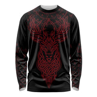 Viking Stag and Helm of Awe Symbol Long Sleeve Shirt Glowing Norse Runic Tribal Illustration