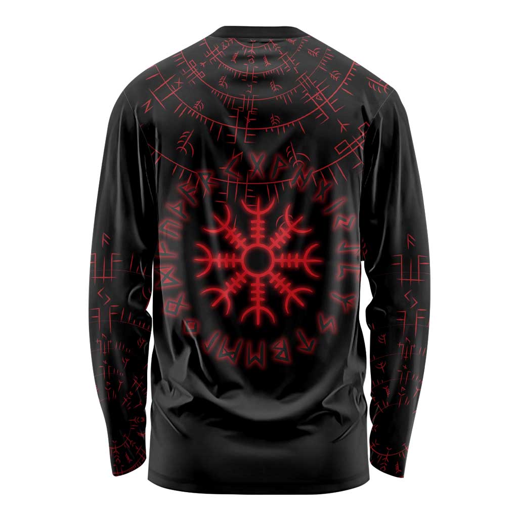 Viking Stag and Helm of Awe Symbol Long Sleeve Shirt Glowing Norse Runic Tribal Illustration