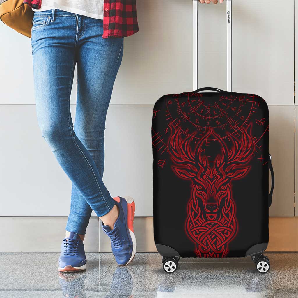 Viking Stag and Helm of Awe Symbol Luggage Cover Glowing Norse Runic Tribal Illustration