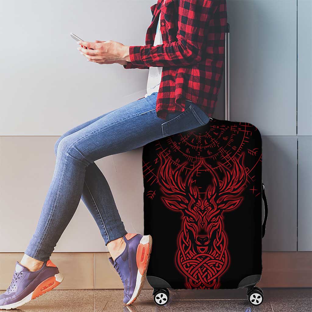 Viking Stag and Helm of Awe Symbol Luggage Cover Glowing Norse Runic Tribal Illustration