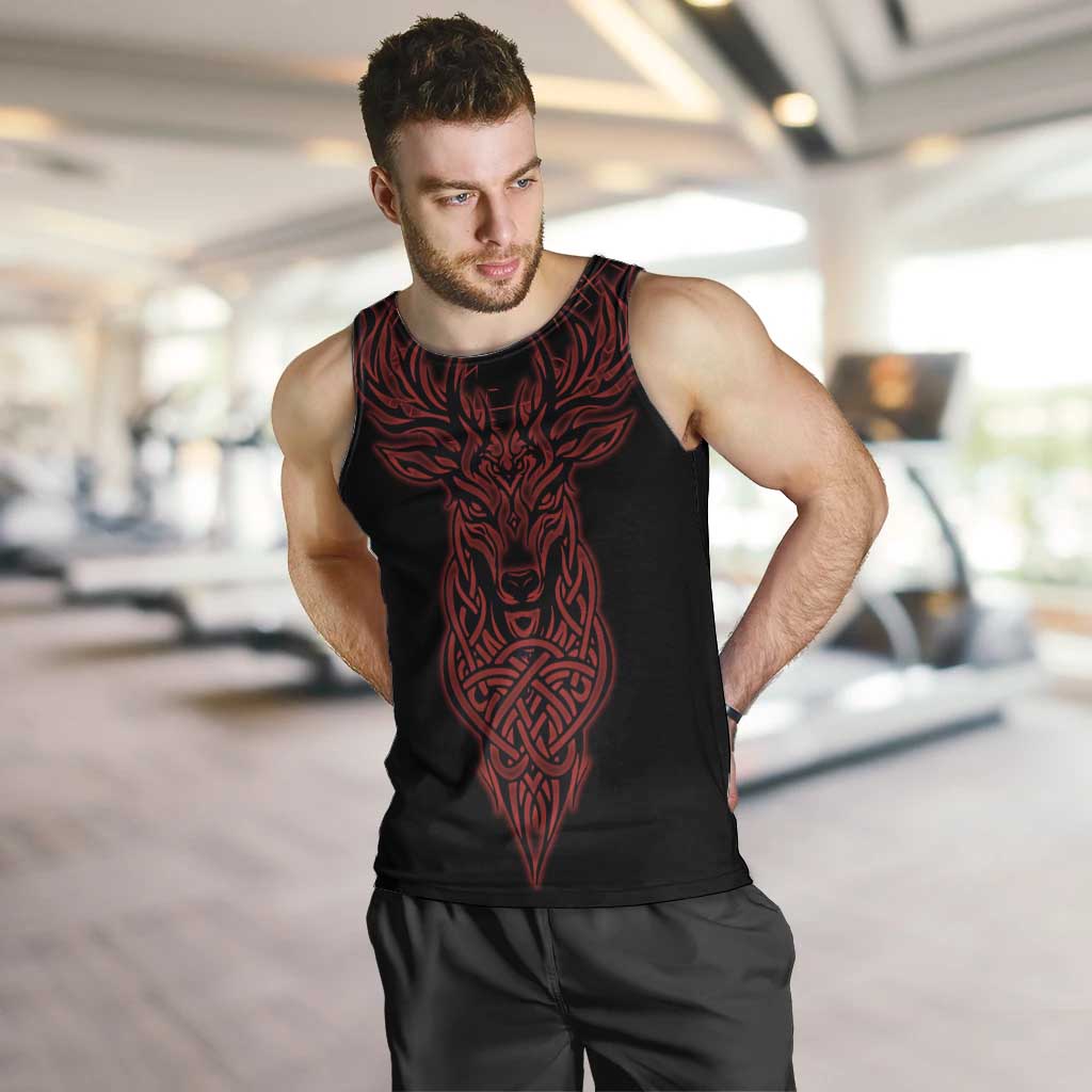 Viking Stag and Helm of Awe Symbol Men Tank Top Glowing Norse Runic Tribal Illustration