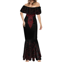 Viking Stag and Helm of Awe Symbol Mermaid Dress Glowing Norse Runic Tribal Illustration
