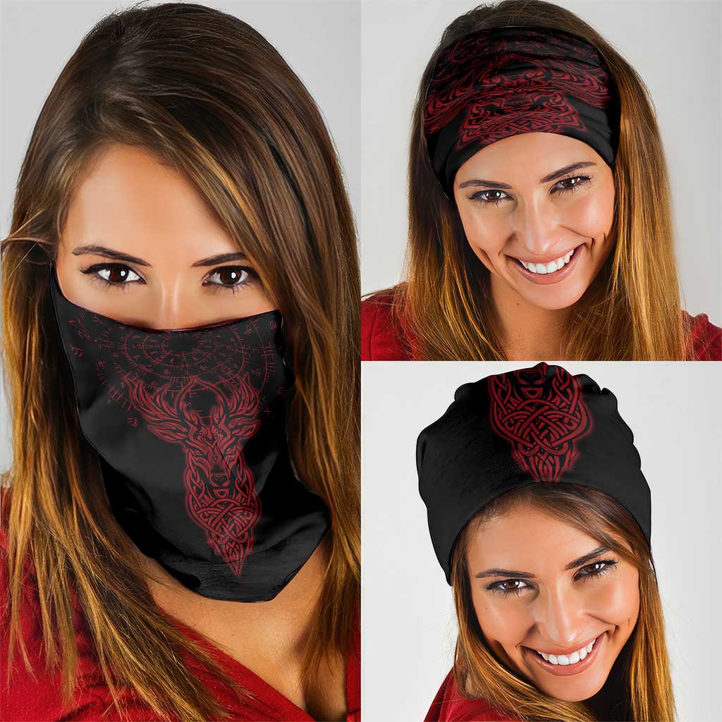 Viking Stag and Helm of Awe Symbol Neck Gaiter Glowing Norse Runic Tribal Illustration