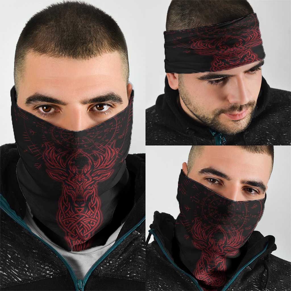 Viking Stag and Helm of Awe Symbol Neck Gaiter Glowing Norse Runic Tribal Illustration
